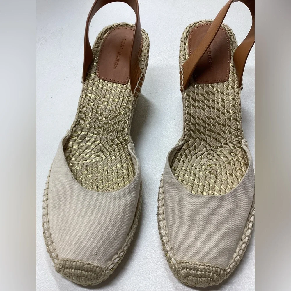 Tory Burch Beige Espadrille Wedge Sandals‎ Size 10.5
